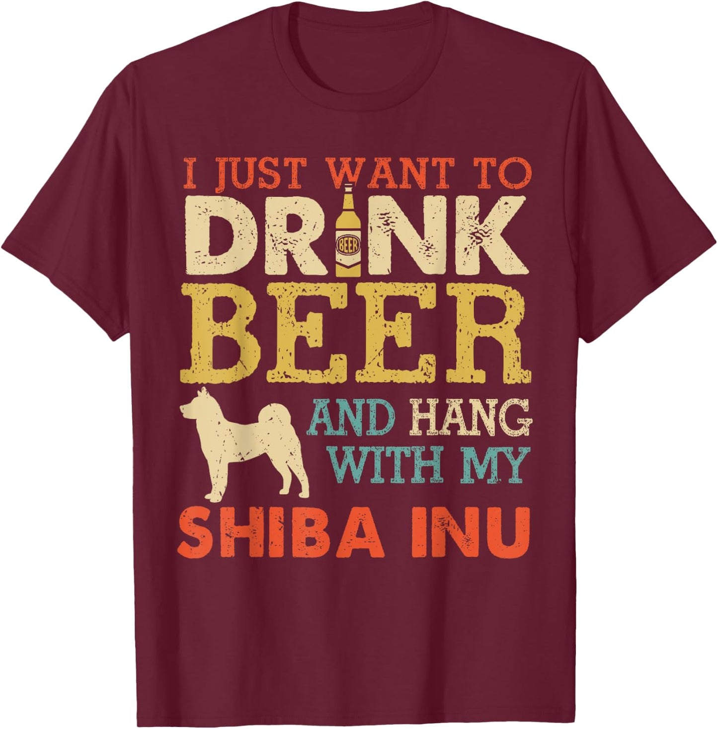 Shiba Inu Dad Drink Beer Hang With Dog Funny Men Vintage T-Shirt - T-Shirt | Maroon
