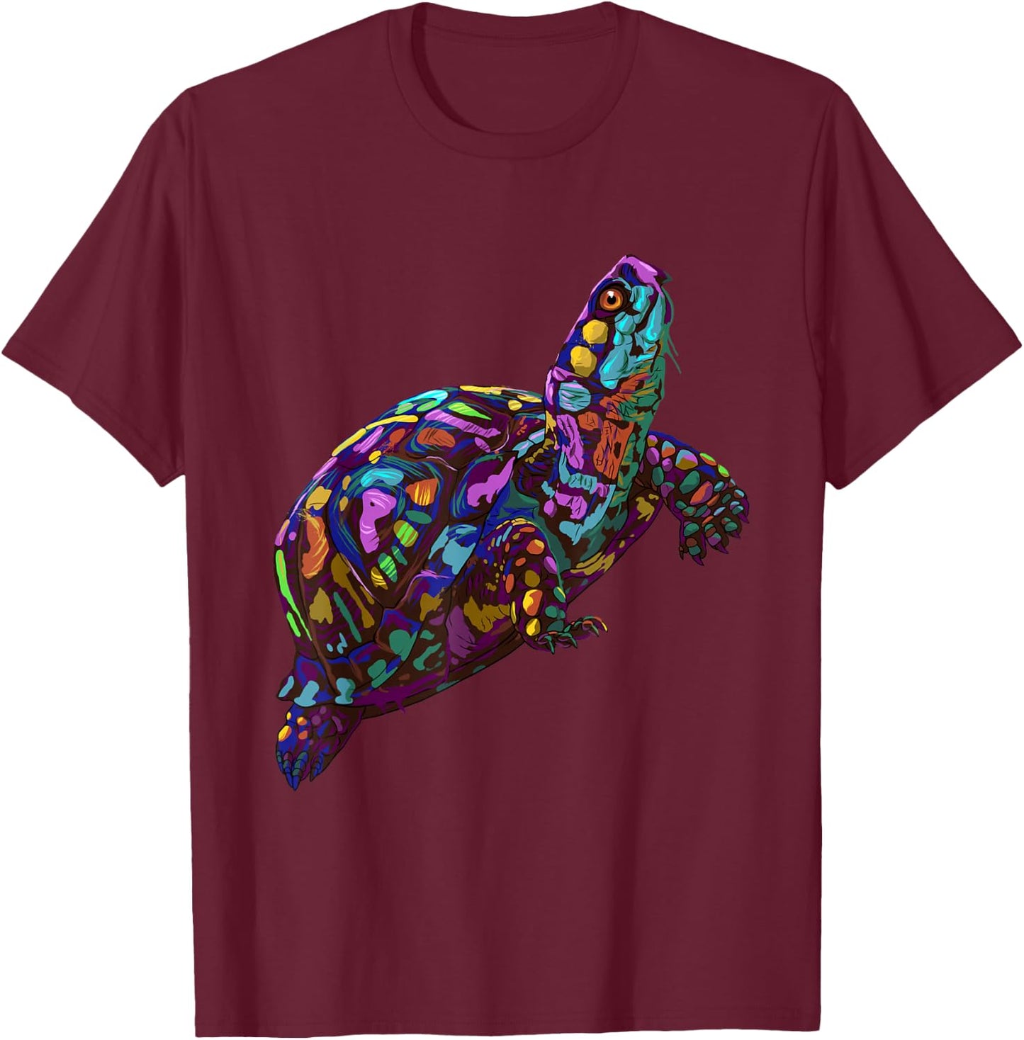 Colorful Splash Eastern Box Turtle T-Shirt - T-Shirt | Maroon