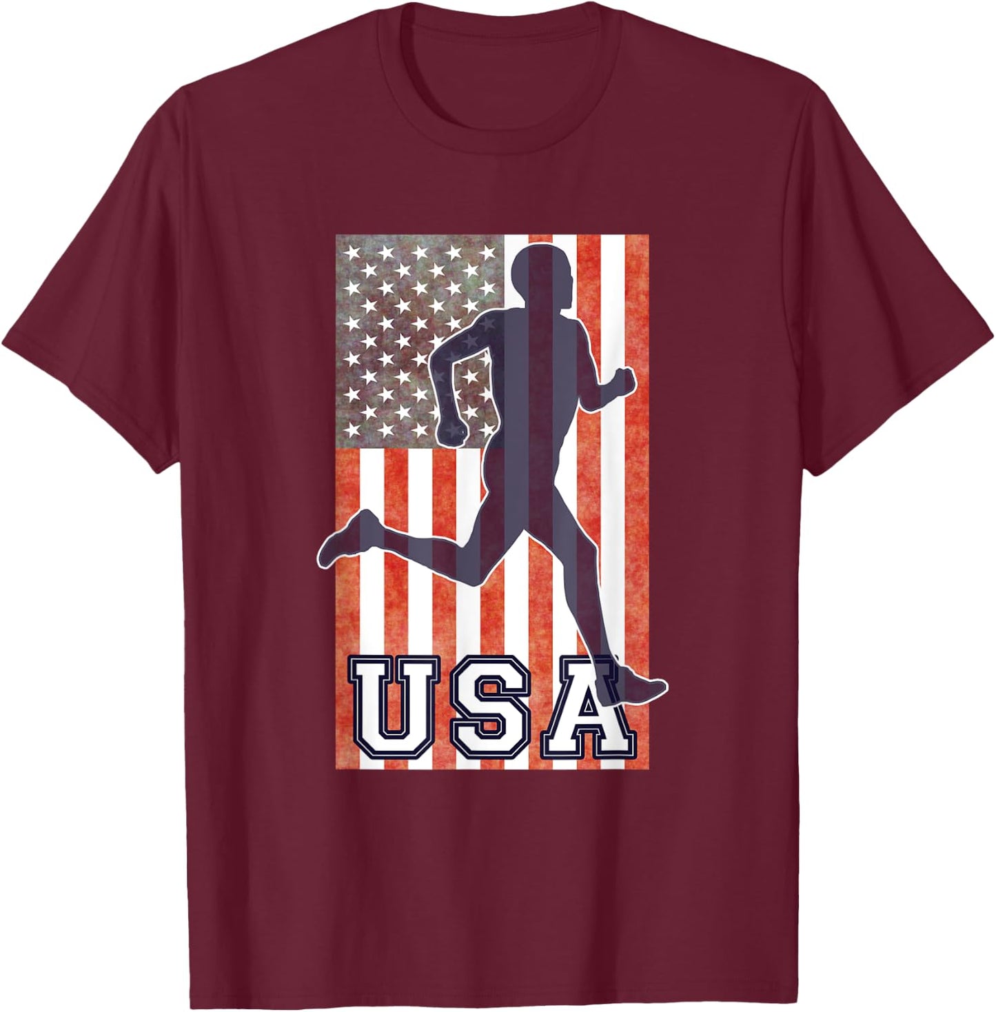 USA Running Track & Field Team American Flag Runner T-Shirt - T-Shirt | Maroon