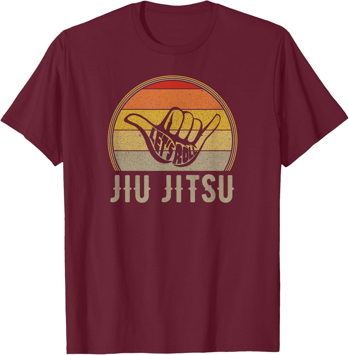 Let's Roll Jiu Jitsu Hand Vintage Sunset Funny Martial Arts T-Shirt - T-Shirt | Maroon