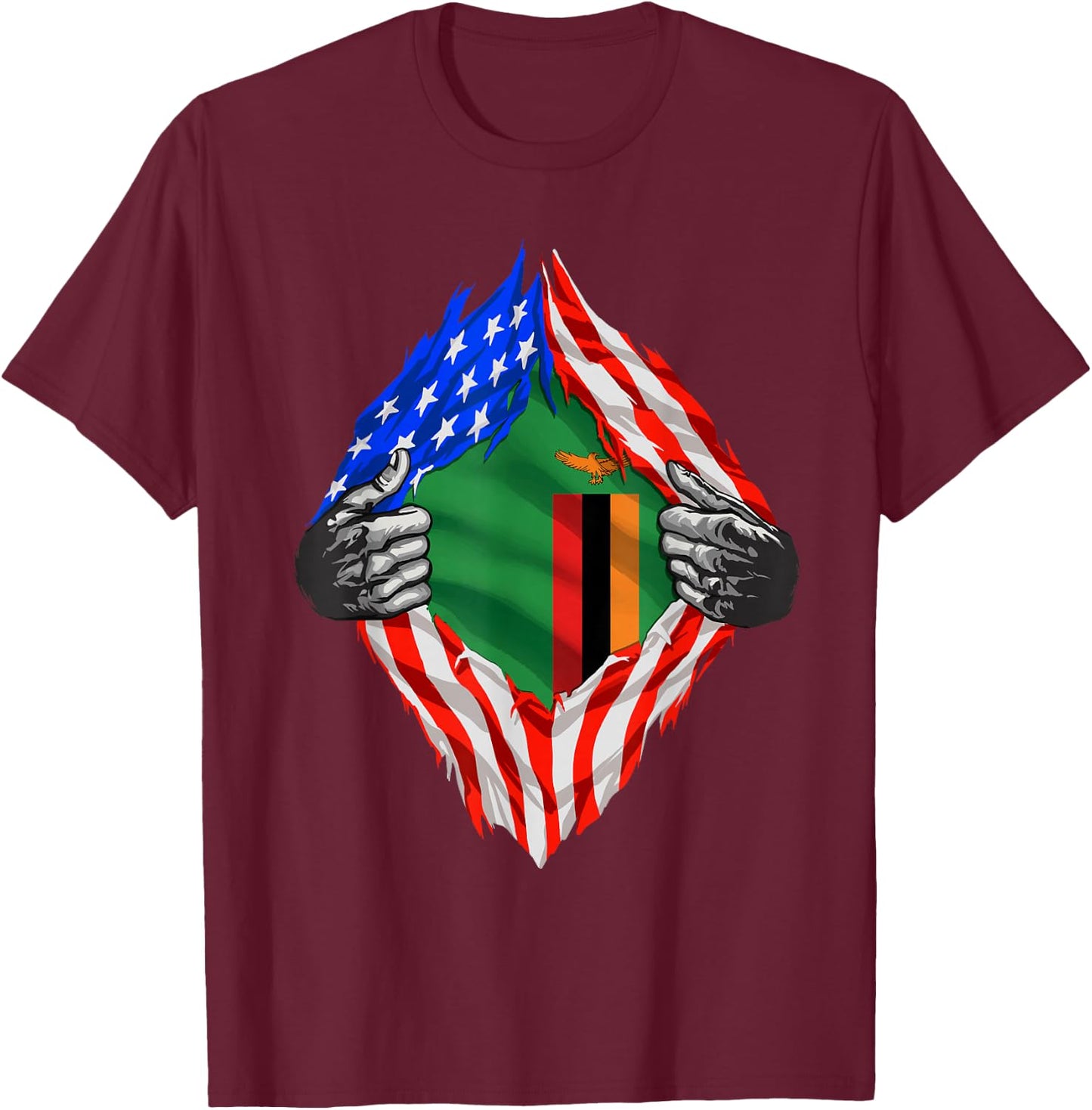 Super Zambian Heritage Zambia Roots USA Flag T-Shirt - T-Shirt | Maroon