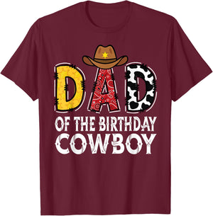 Dad 1st Birthday Cowboy Western Dad Birthday Boy T-Shirt - T-Shirt | Maroon