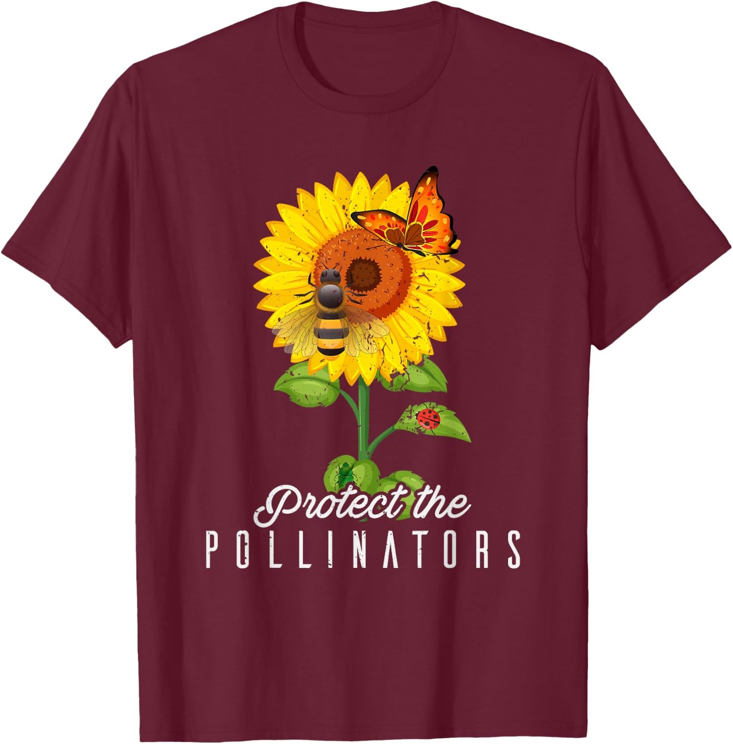 Cool Protect Pollinators Save the bees Sunflower T- shirt T-Shirt - T-Shirt | Maroon