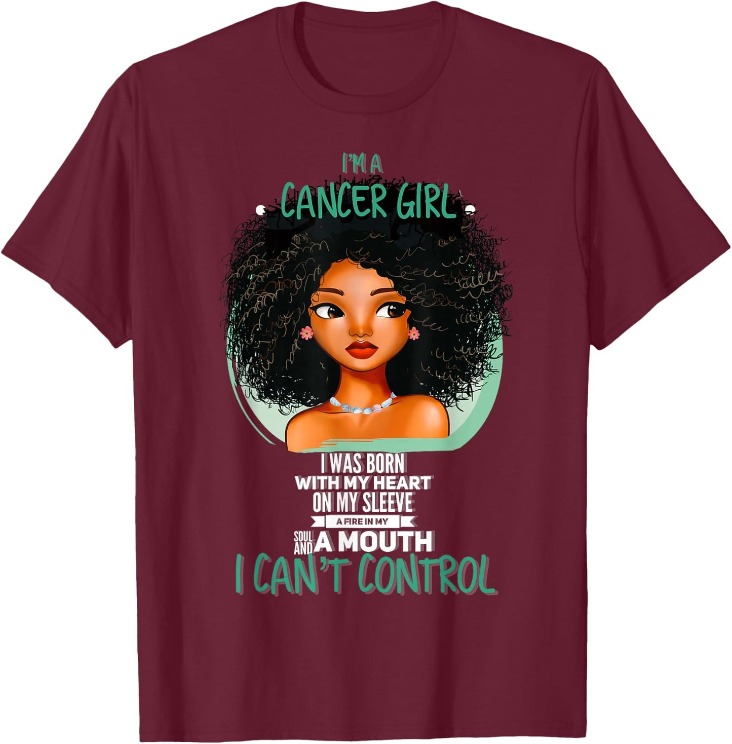 Cancer Zodiac Sign Shirts for Afro American Girls and Women T-Shirt - T-Shirt | Maroon