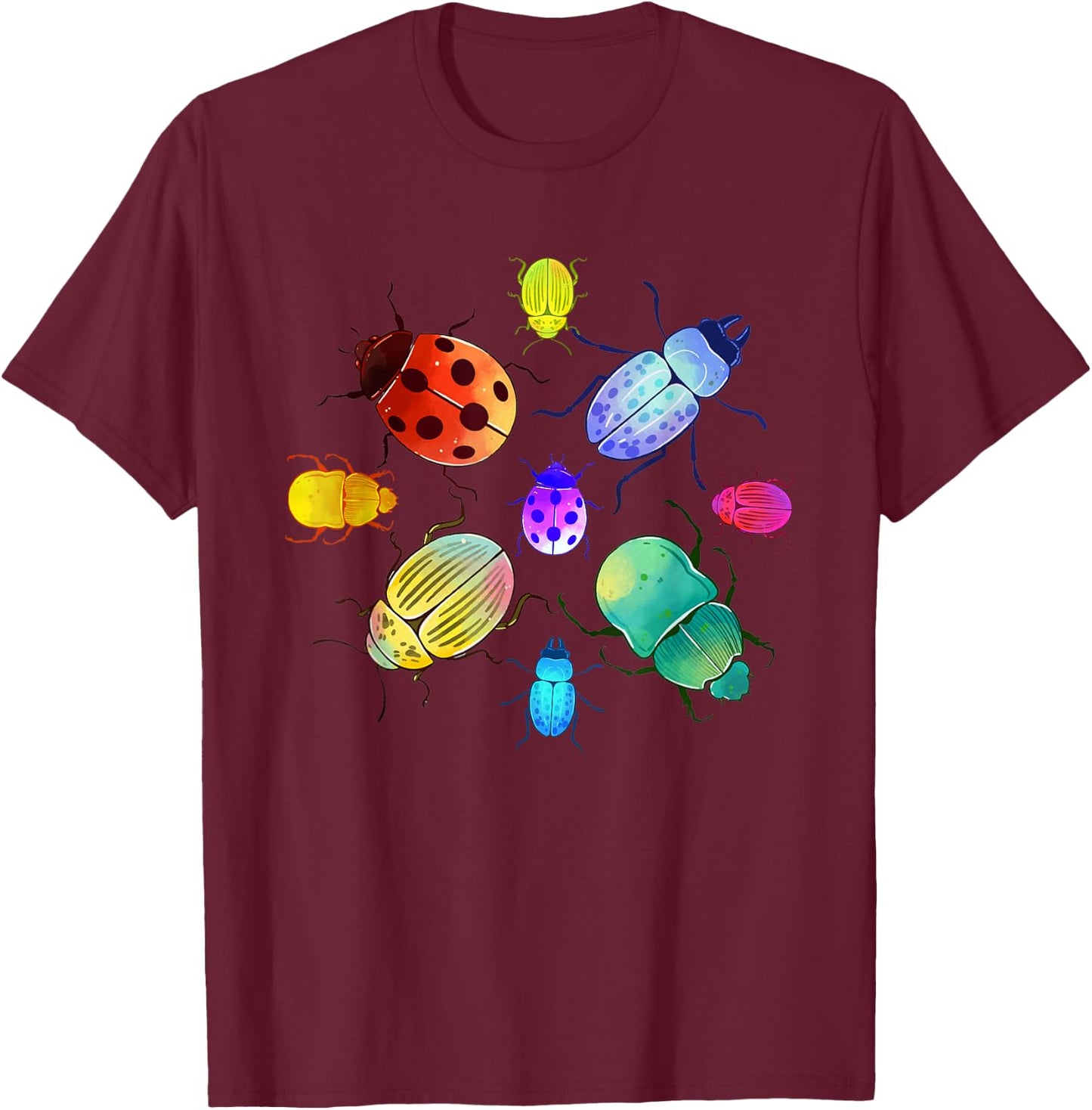 Entomology Nature Insect Colourful Animal Motif Beetle T-Shirt - T-Shirt | Maroon