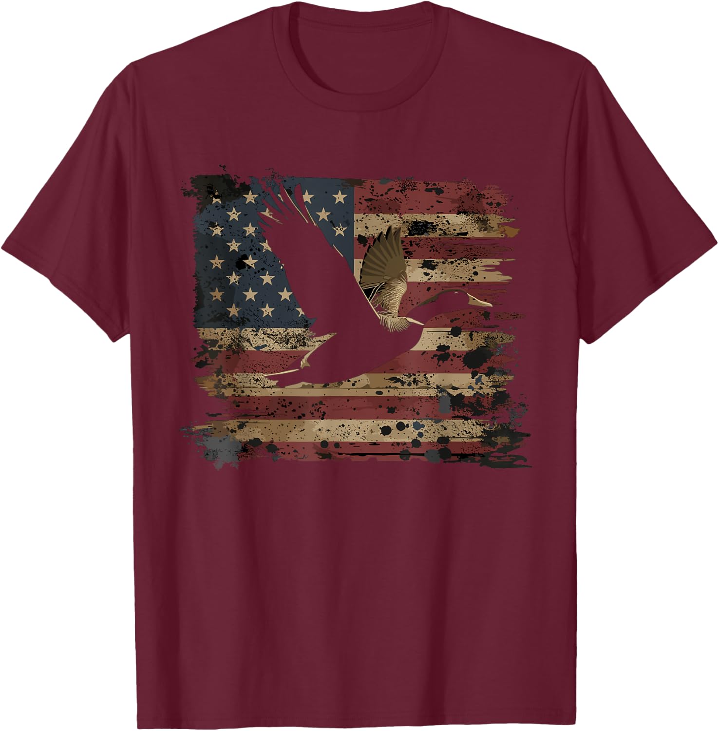 Duck Hunting 4th Of July USA American Flag T-Shirt - T-Shirt | Maroon