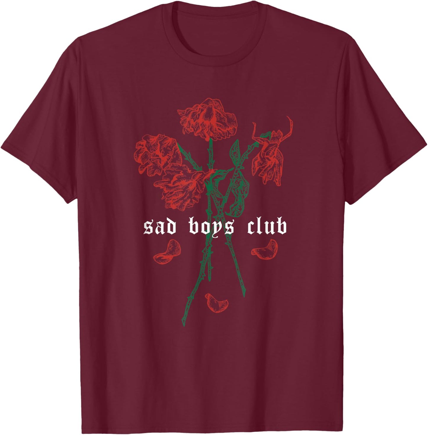 Sad Boys Club Red Roses Aesthetic Soft Grunge Punk Goth eBoy T-Shirt - T-Shirt | Maroon