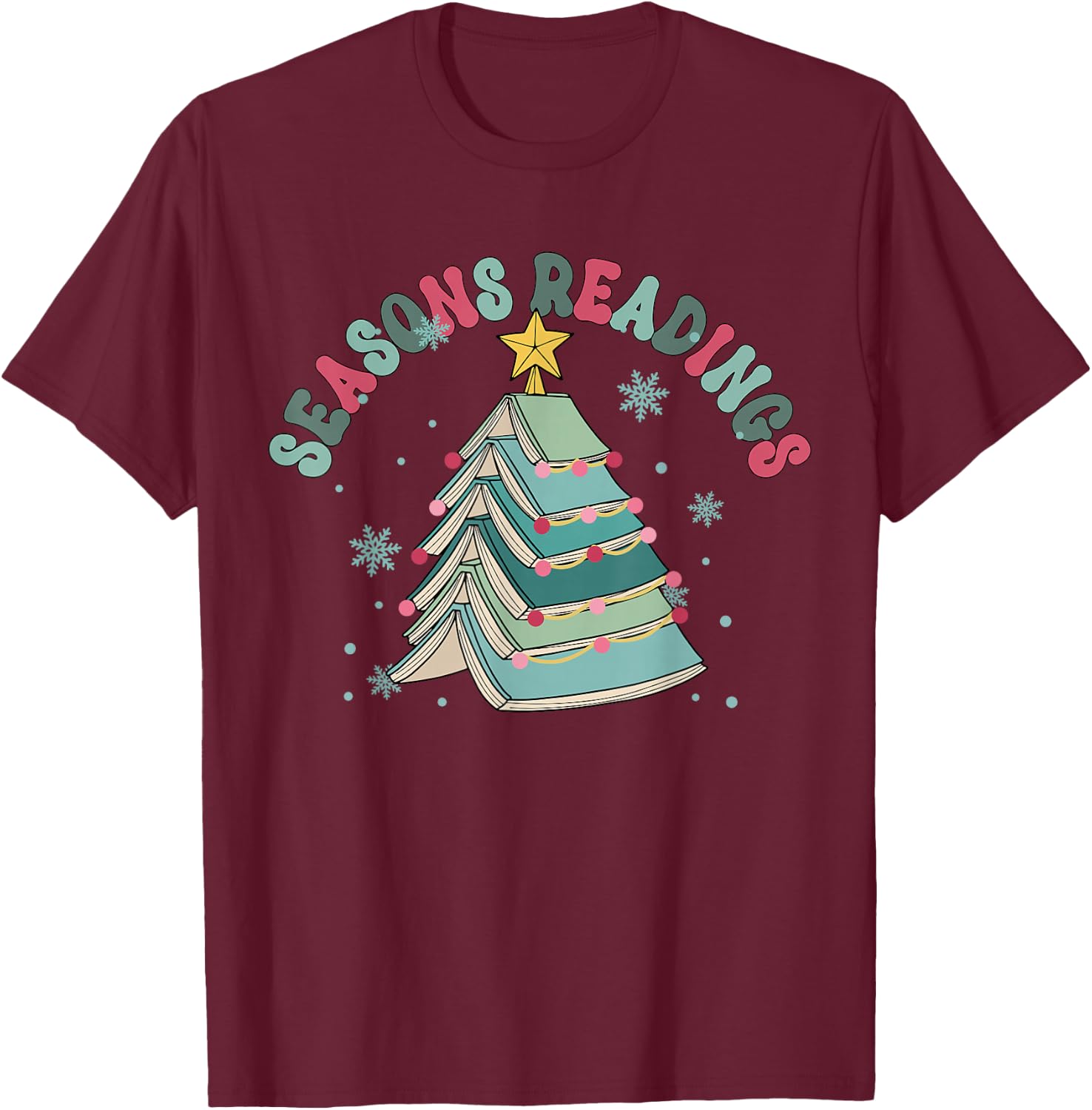 Retro Seasons Readings Librarian Christmas Book Lover Xmas T-Shirt - T-Shirt | Maroon