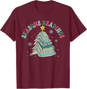 Retro Seasons Readings Librarian Christmas Book Lover Xmas T-Shirt - T-Shirt | Maroon