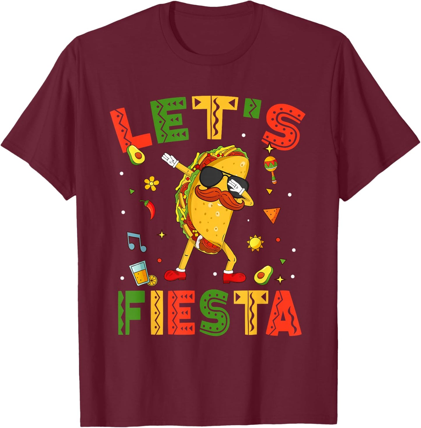 Let's Fiesta Tacos Dabbing Cinco De Mayo Mexican Dab Boy Kid T-Shirt - T-Shirt | Maroon