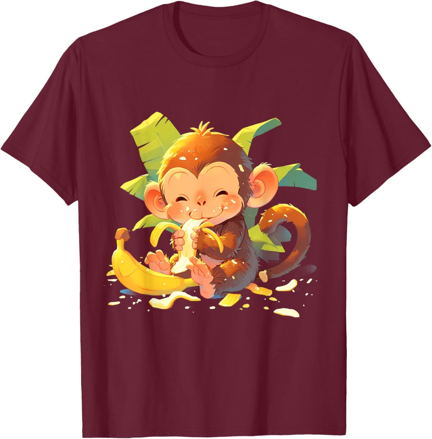 Banana Monkey Artwork Drawing Colourful Cute Monkey T-Shirt - T-Shirt | Maroon