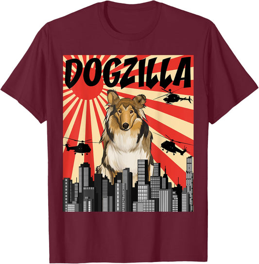 Funny Retro Japanese Dogzilla Collie T-Shirt - T-Shirt | Maroon