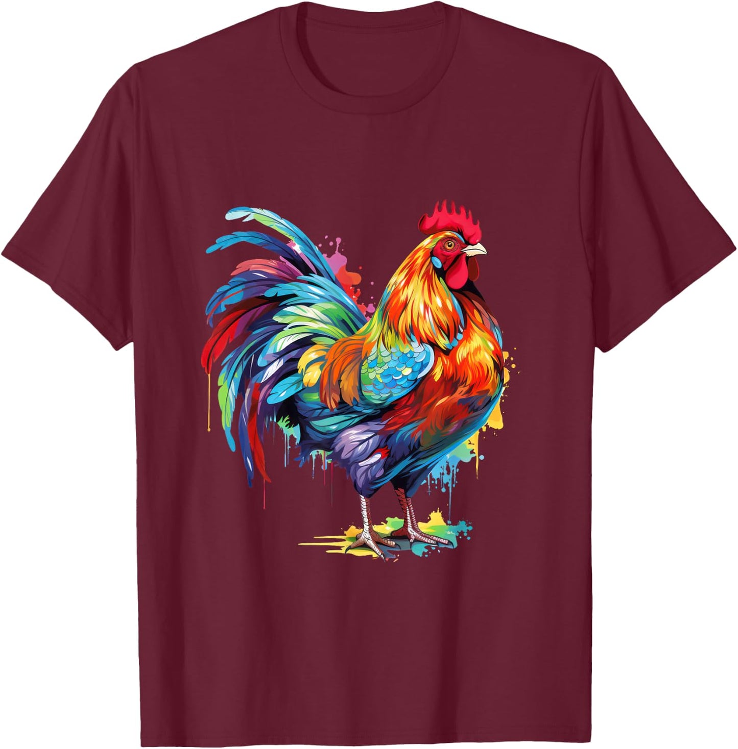 Colorful Rooster Chicken T-Shirt - T-Shirt | Maroon