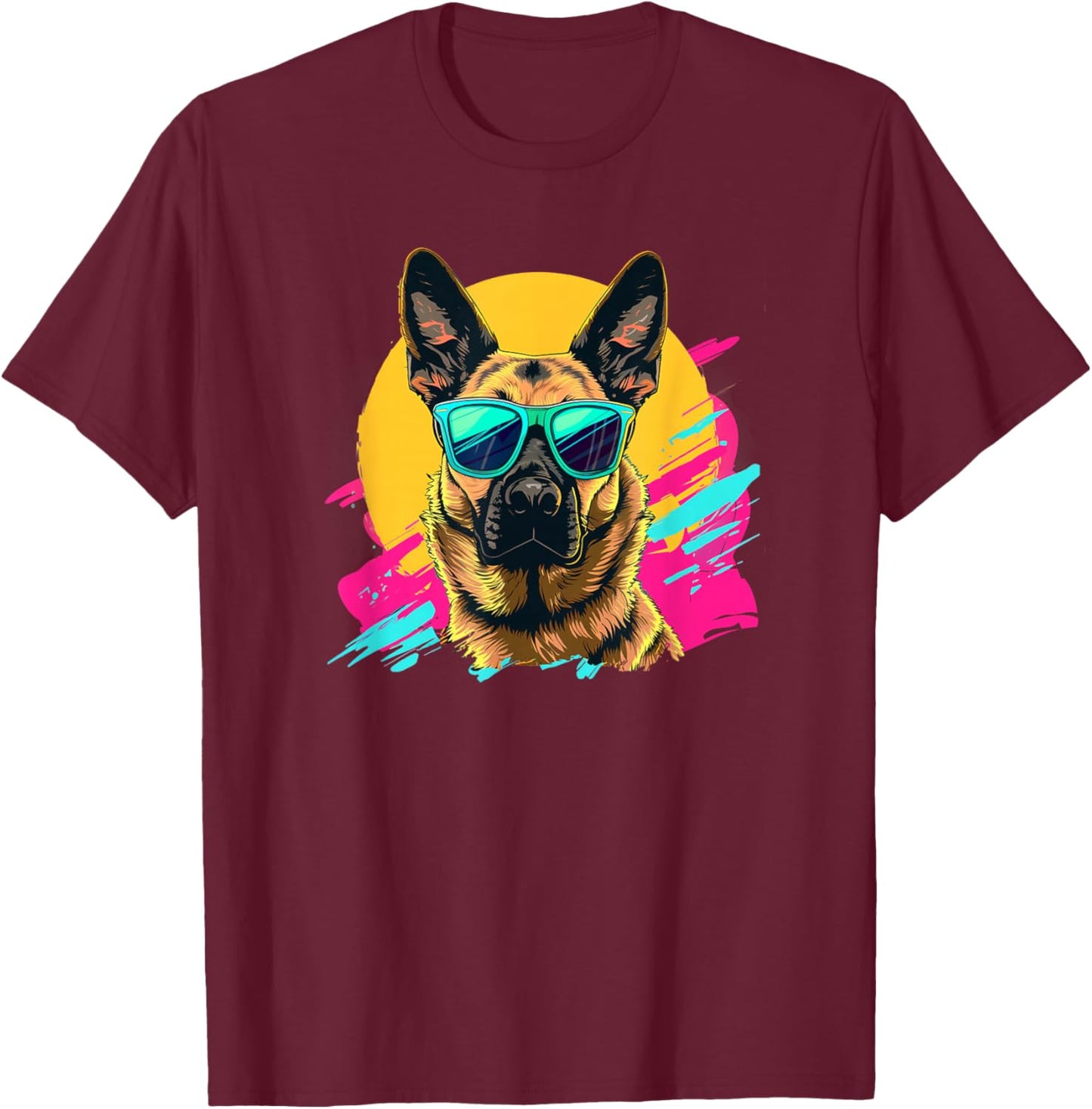 Funny Retro Vintage 80s Belgian Malinois Lover T-Shirt - T-Shirt | Maroon