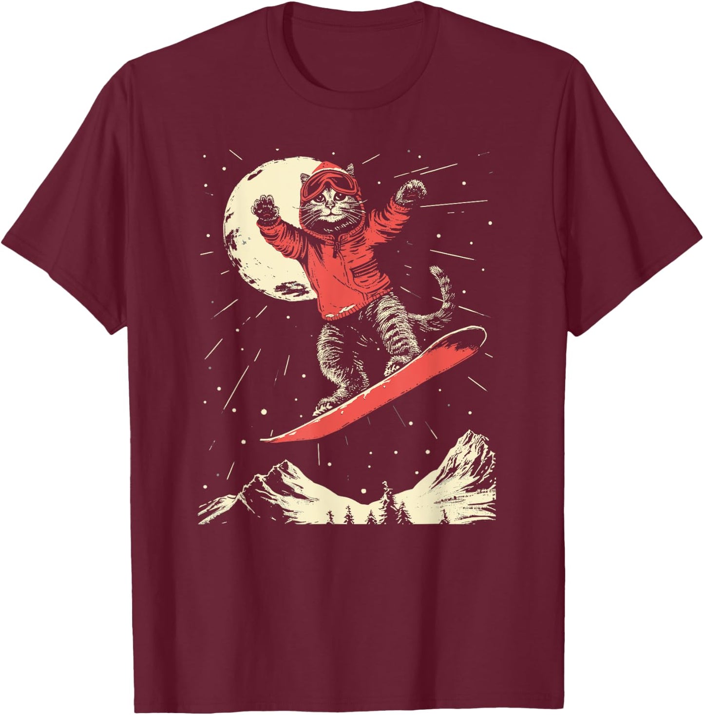 Cat Snowboard Ski Lover Women Kids Mountain Skier T-Shirt - T-Shirt | Maroon