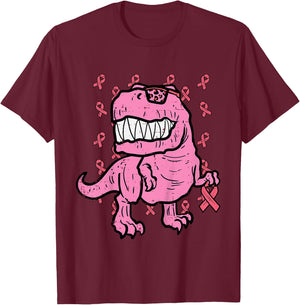 Breast Cancer Awareness Dino Trex Boys Kids Toddler Youth T-Shirt - T-Shirt | Maroon