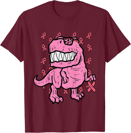 Breast Cancer Awareness Dino Trex Boys Kids Toddler Youth T-Shirt - T-Shirt | Maroon