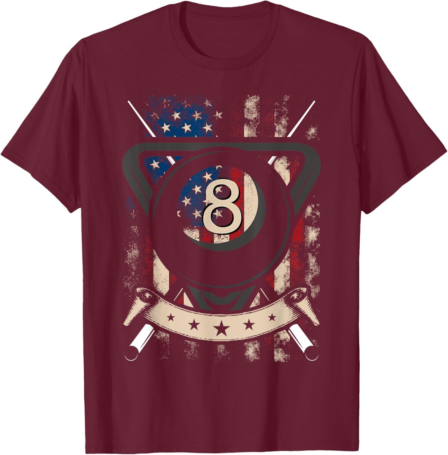 Pool Snooker Billiards Player 8 Ball USA American Flag Women Men T-Shirt - T-Shirt | Maroon