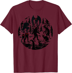 Bigfoot Loch Ness Monster Mothman And Others! Funny Cryptid T-Shirt - T-Shirt | Maroon