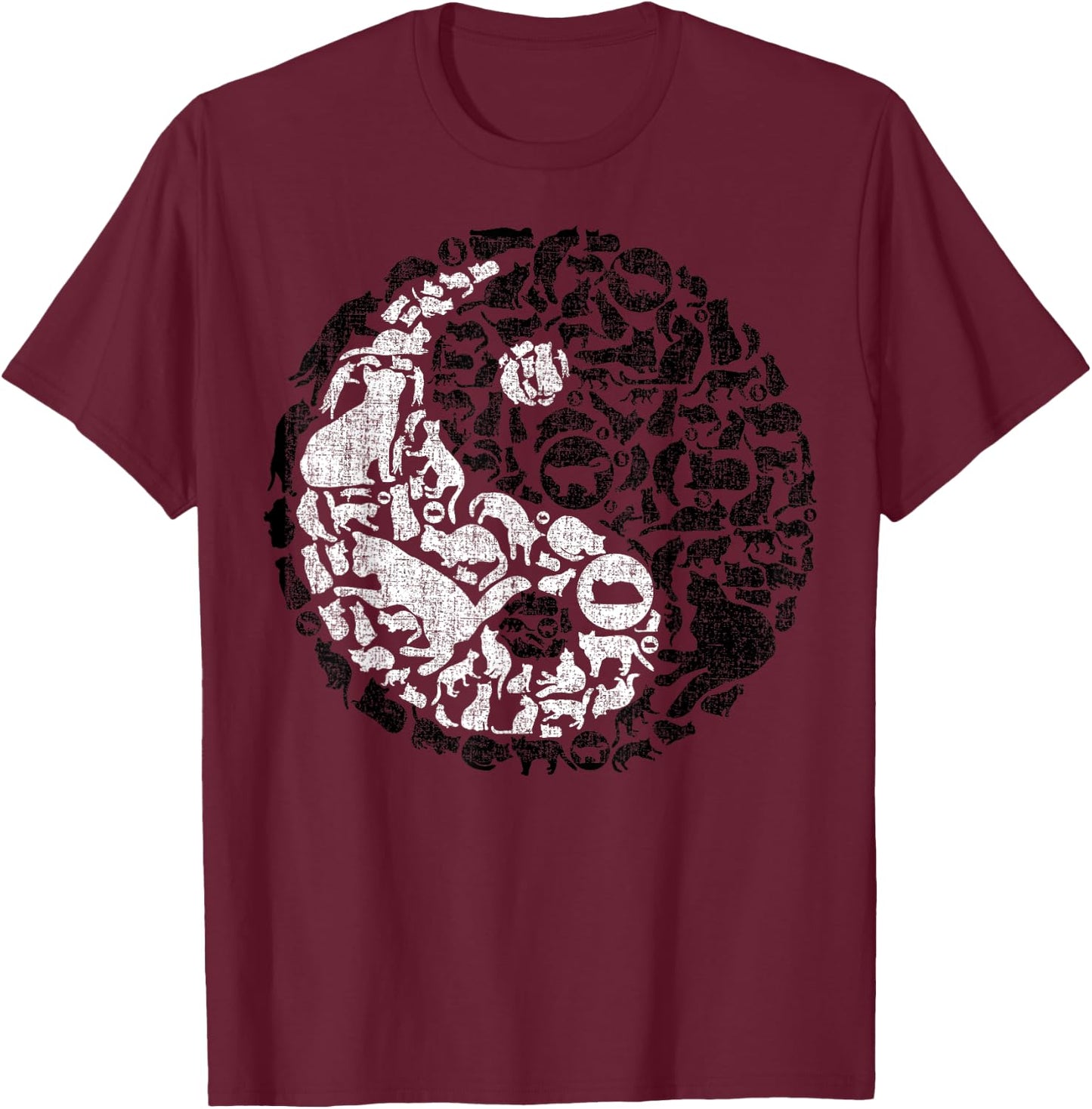 Yin Yang Symbol Pilates Yoga Cat Cats Kitten Lover T-Shirt - T-Shirt | Maroon