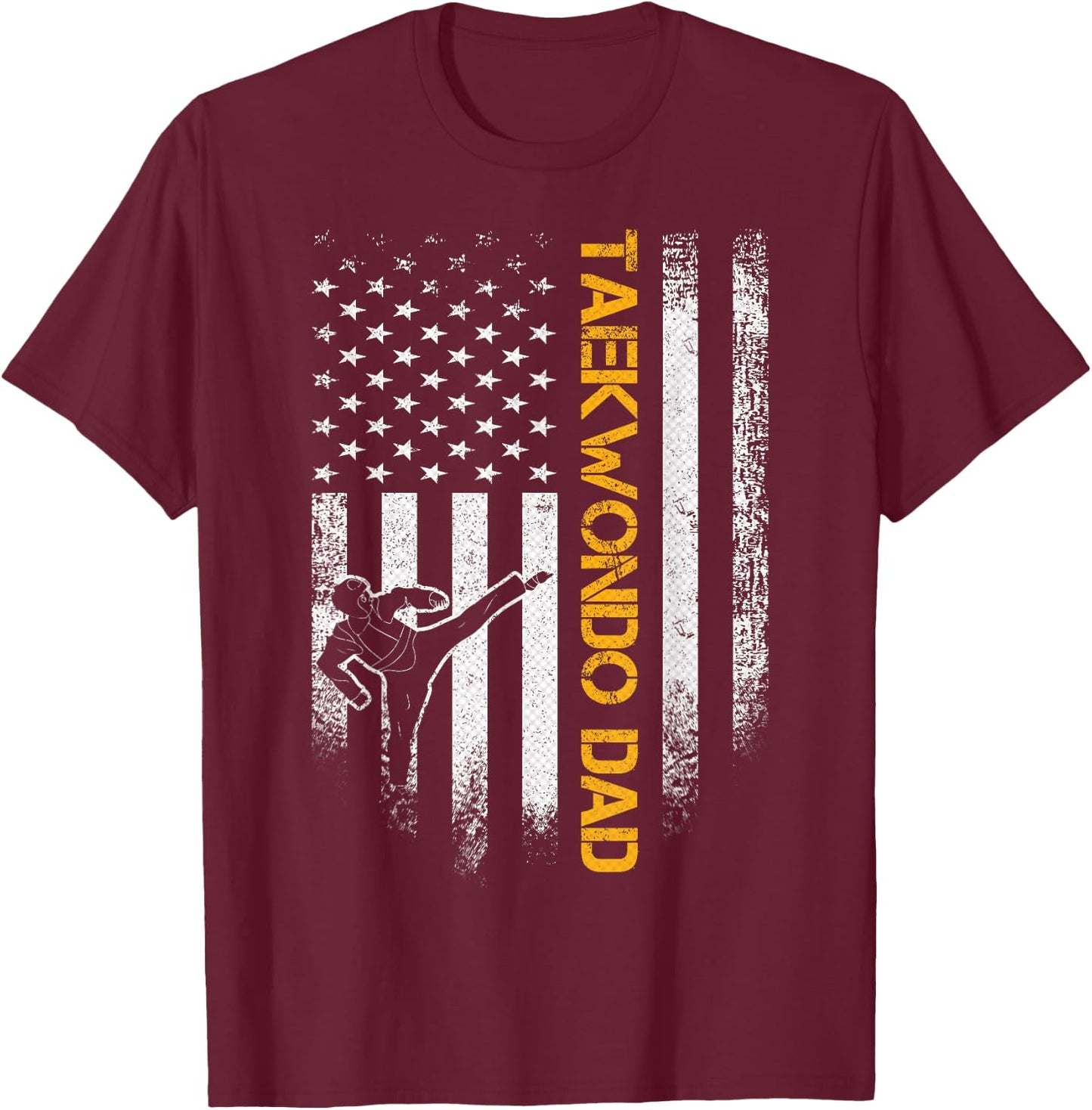 Vintage USA Flag Korea Taekwondo Training Dad Silhouette T-Shirt - T-Shirt | Maroon