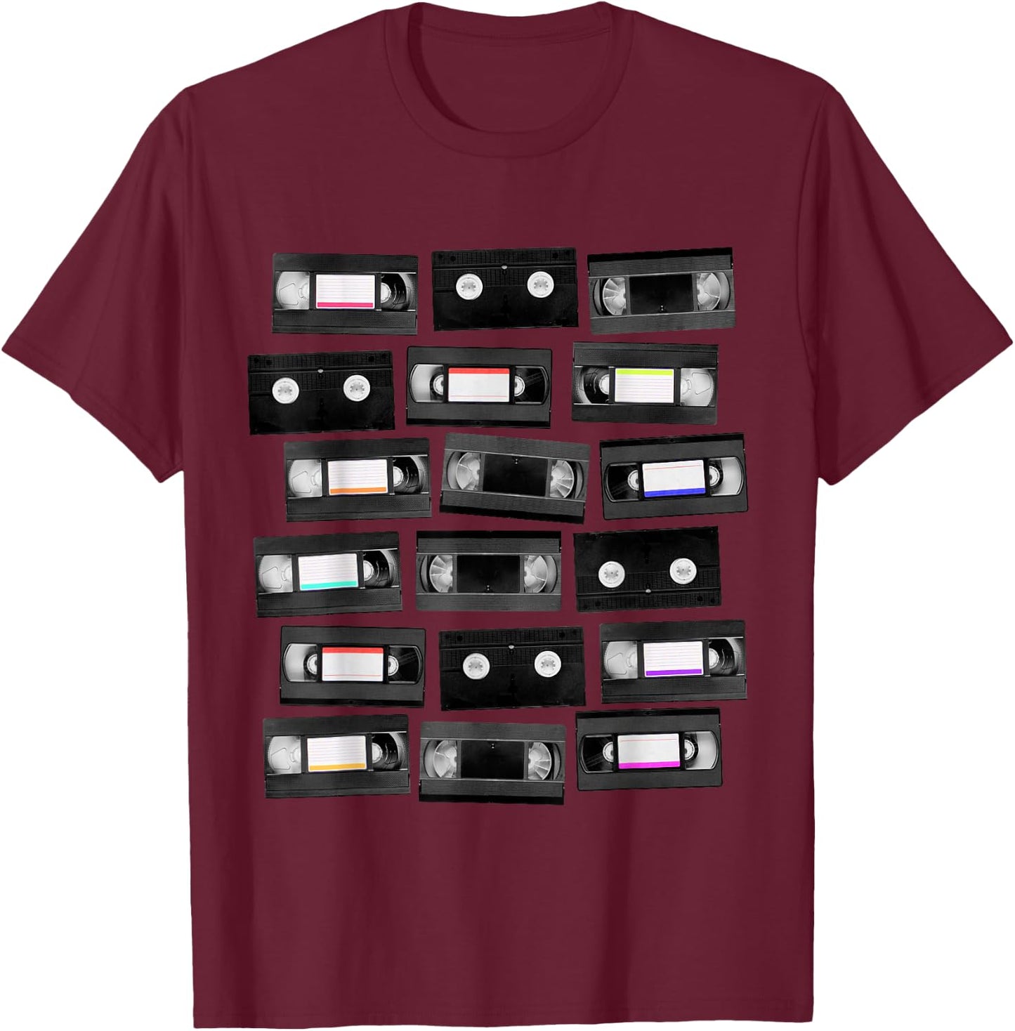 VHS Cassette Tapes 1980s VCR Video Retro Movies T-Shirt - T-Shirt | Maroon