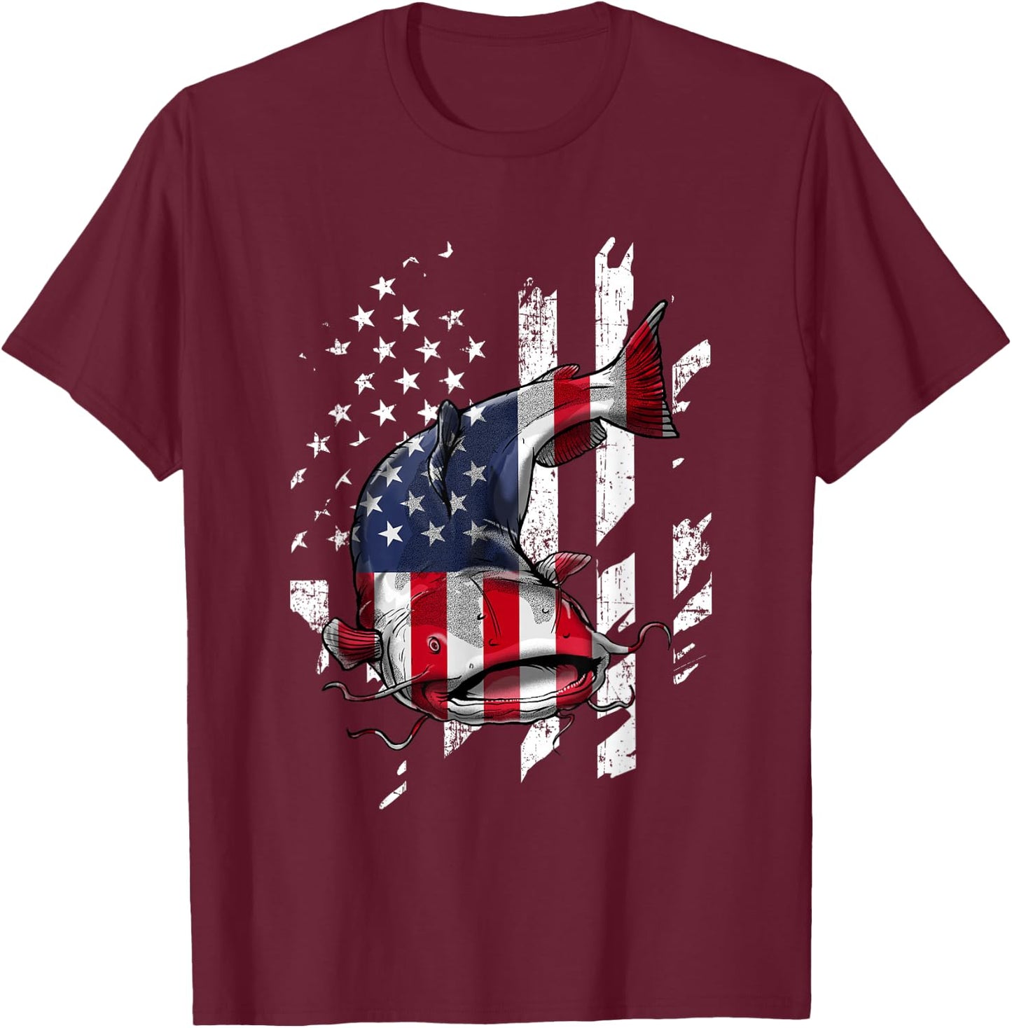 Catfishing American Flag - Catfish Angler Fisherman T-Shirt - T-Shirt | Maroon