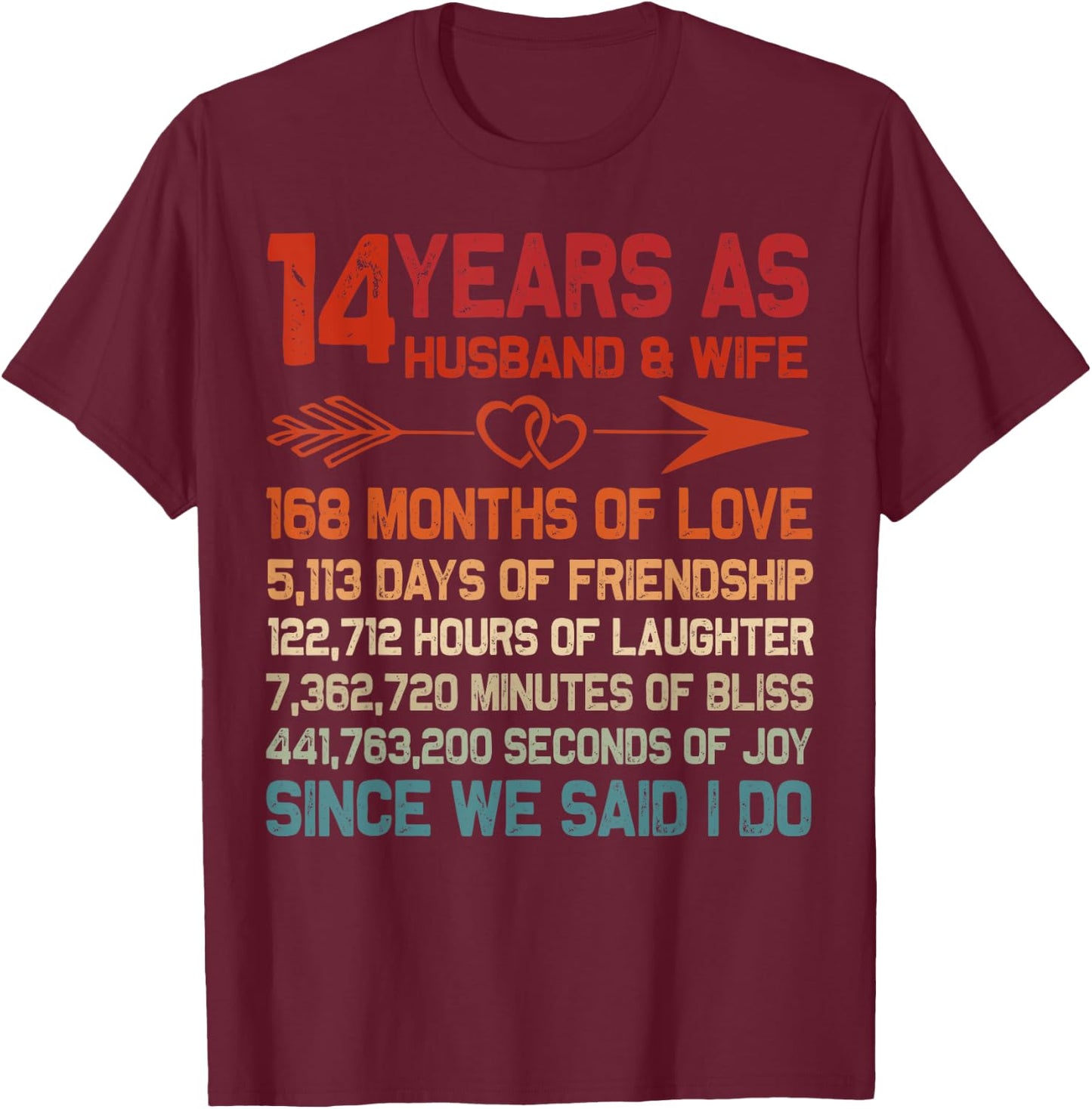 14 Years as Husband & Wife 14th Anniversary Gift Couple T-Shirt - T-Shirt | Maroon