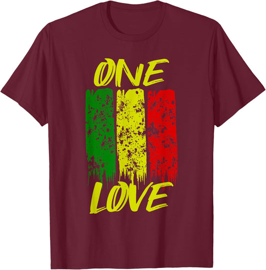 One Love Jamaica Reggae Caribbean Music Rasta Vacation T-Shirt - T-Shirt | Maroon