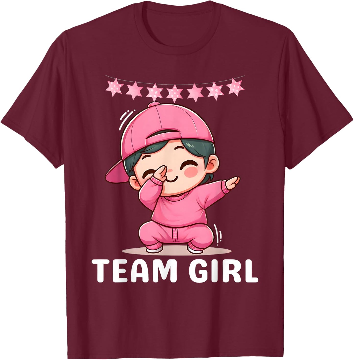 Gender Reveal Party Team Girl Dabbing Cute Baby Pink Teams T-Shirt - T-Shirt | Maroon