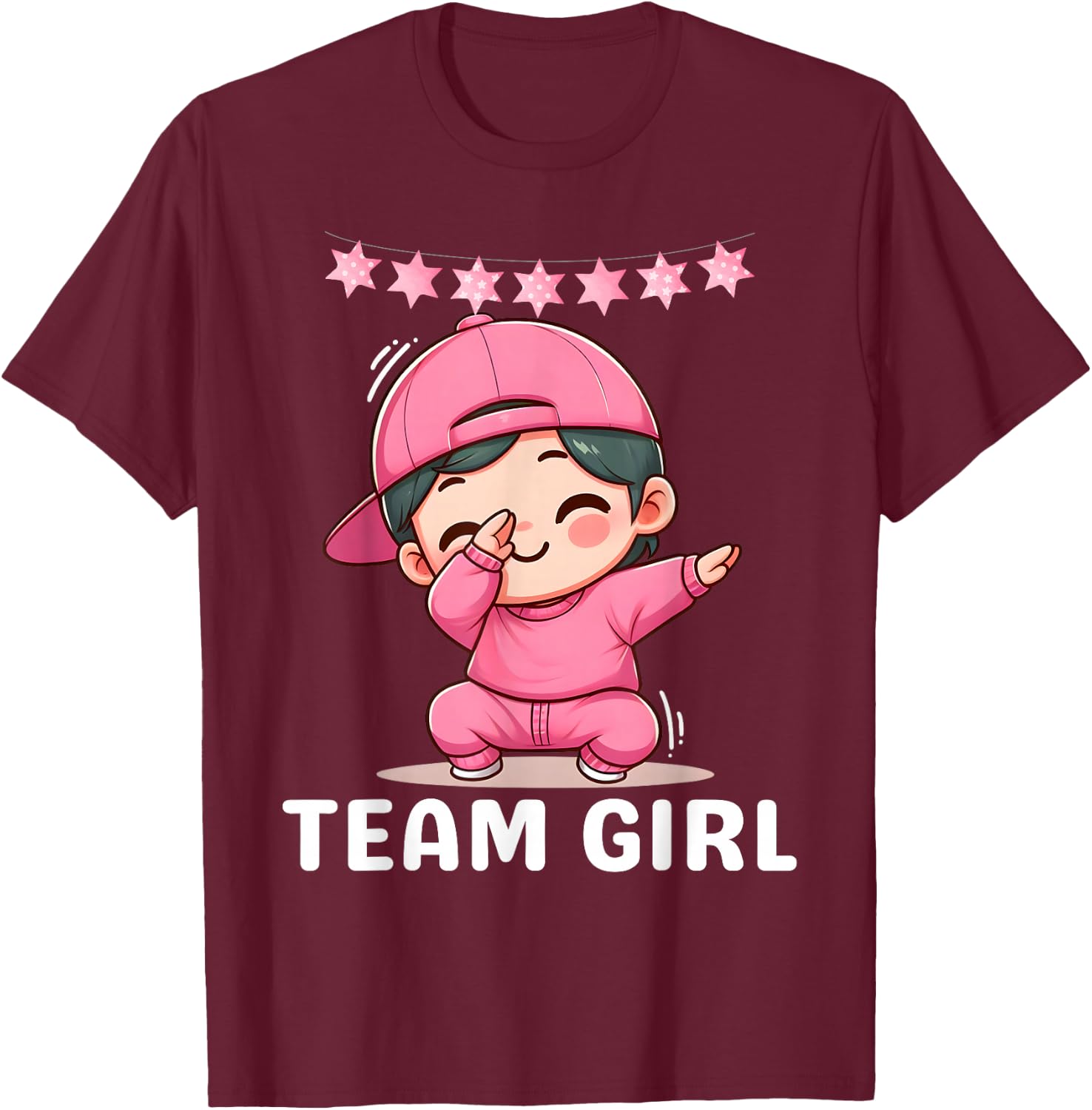 Gender Reveal Party Team Girl Dabbing Cute Baby Pink Teams T-Shirt - T-Shirt | Maroon