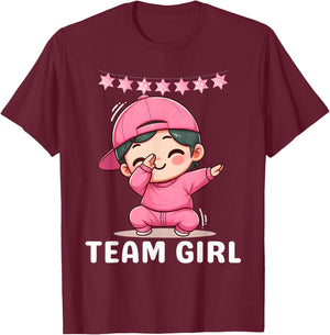 Gender Reveal Party Team Girl Dabbing Cute Baby Pink Teams T-Shirt - T-Shirt | Maroon