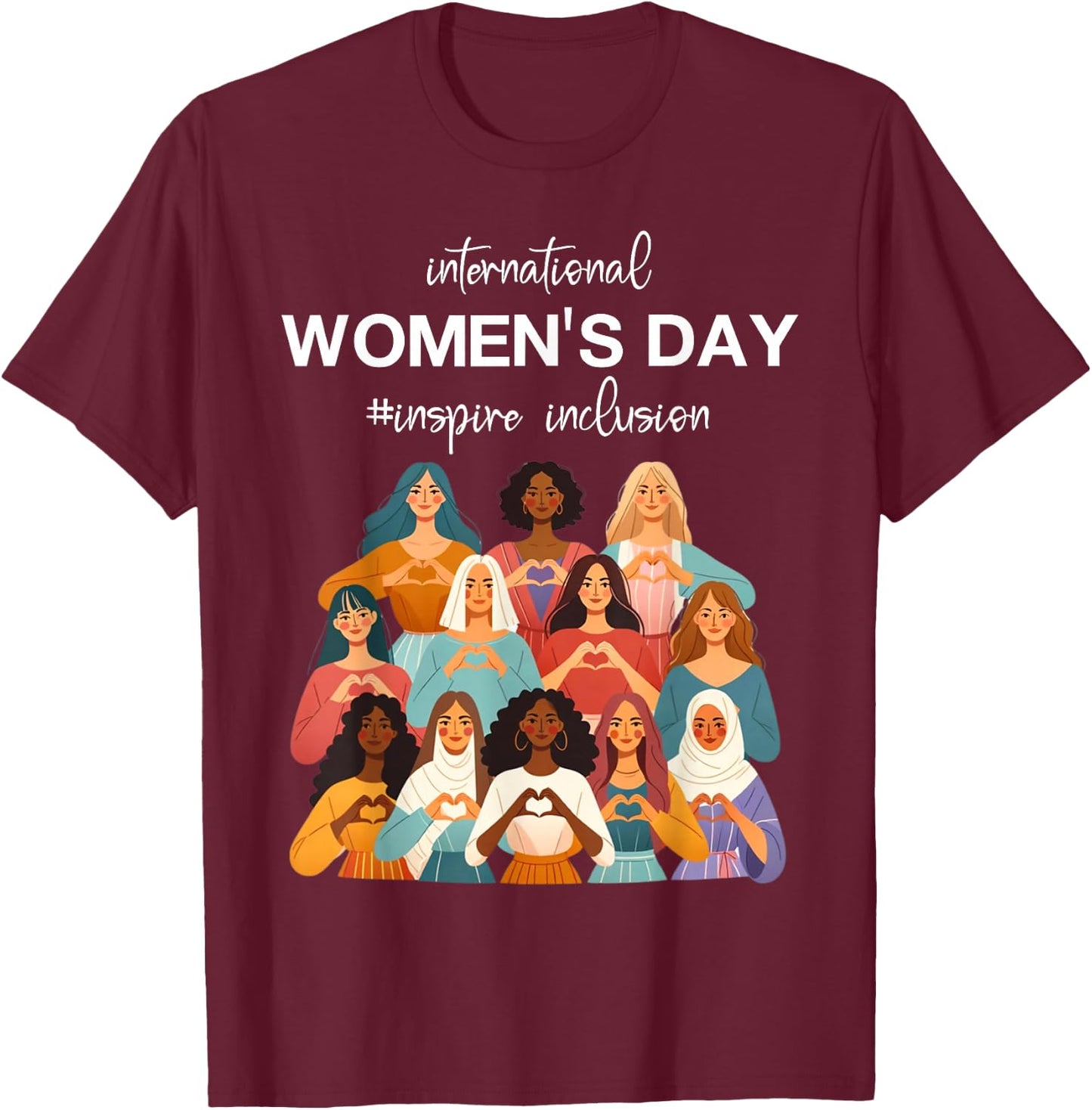 8th March Happy International Women's Day Inspire Inclusion T-Shirt - T-Shirt | Maroon