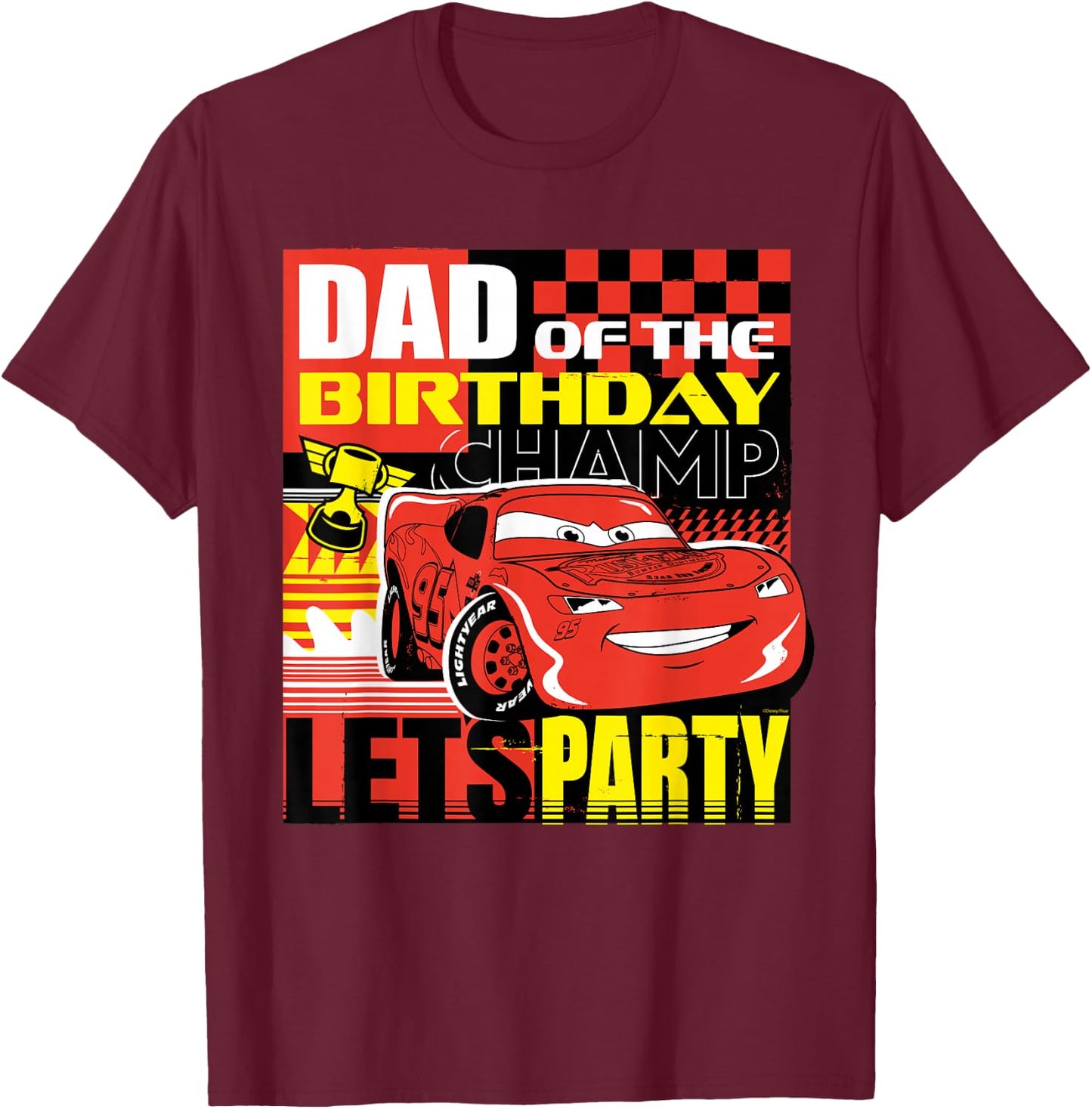 Disney and Pixar’s Cars Dad of the Birthday Champ Party T-Shirt - T-Shirt | Maroon