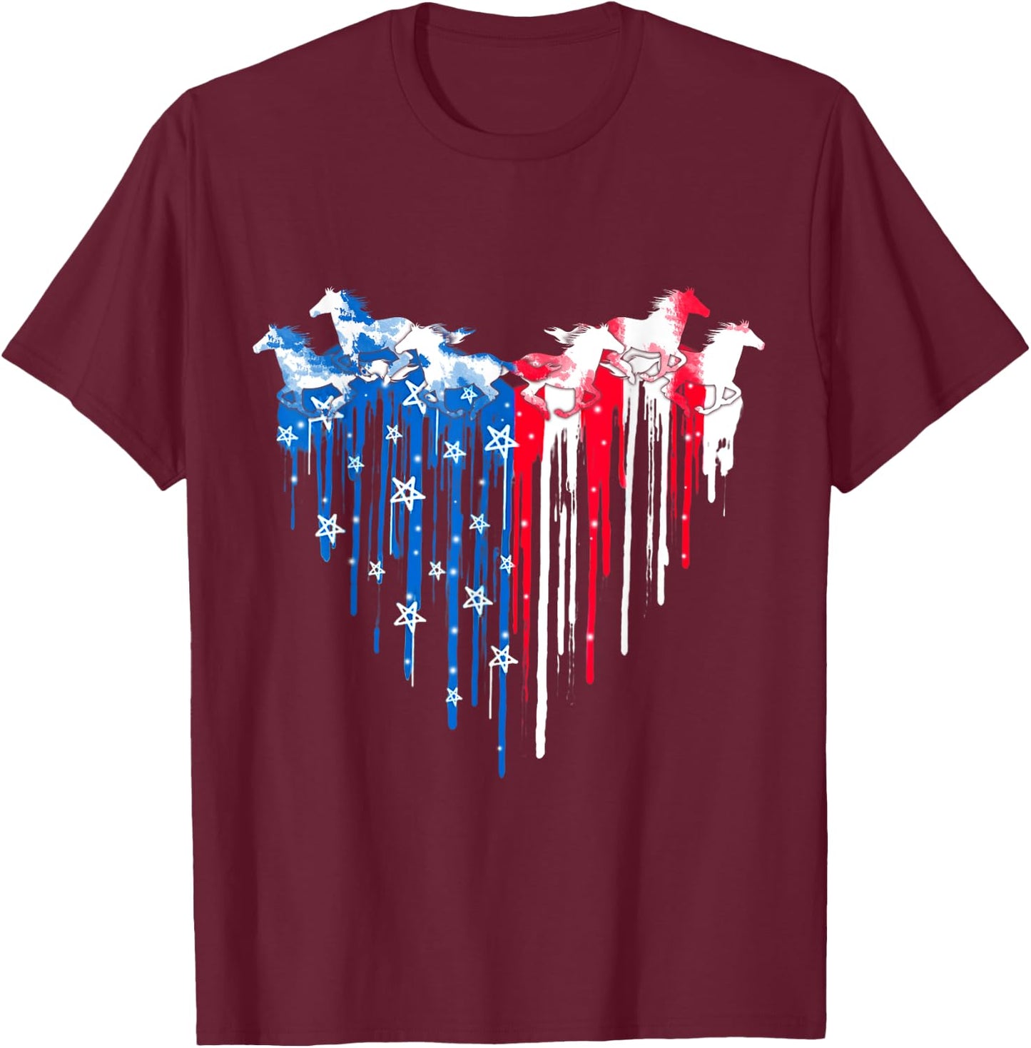 Horse American Flag Heart 4th of July USA Patriotic Pride Women Men T-Shirt - T-Shirt | Maroon