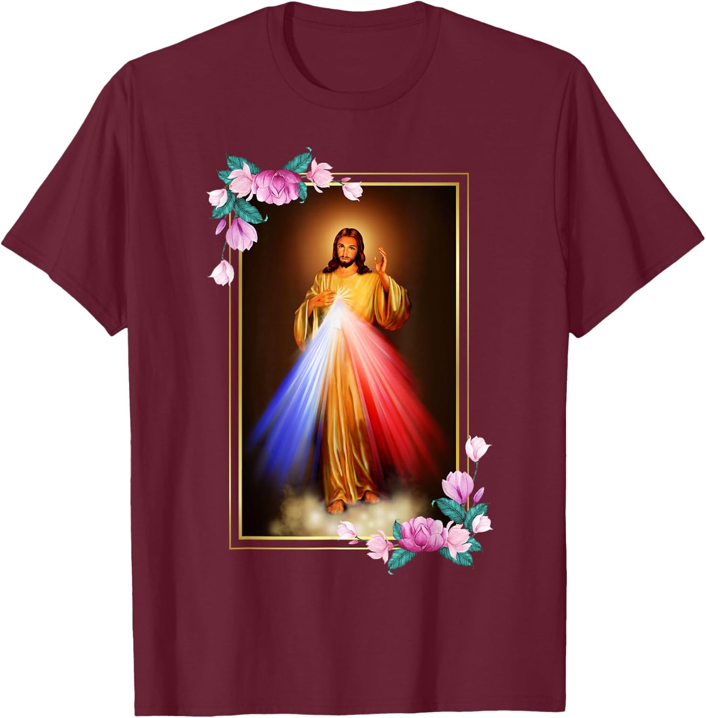 Divine Mercy Jesus Christ, Sacred Heart of Jesus Gift T-Shirt - T-Shirt | Maroon