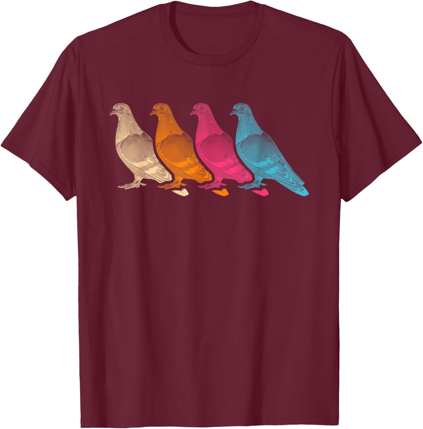 Colorful Pigeon T-Shirt - T-Shirt | Maroon