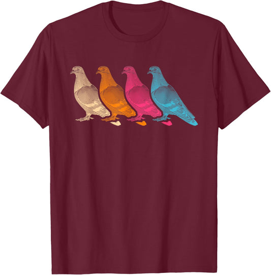 Colorful Pigeon T-Shirt - T-Shirt | Maroon