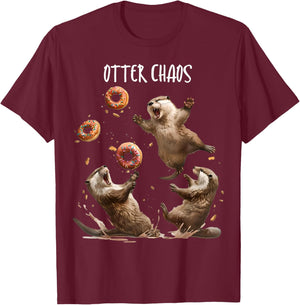 Otter Chaos Funny Bagel Fighting Sea Otters Pun Animal Lover T-Shirt - T-Shirt | Maroon
