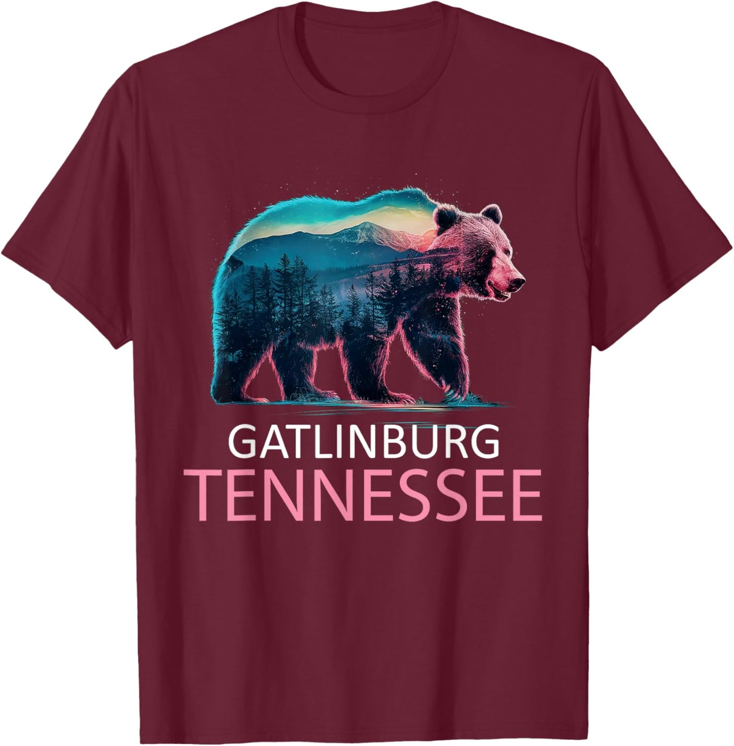 Gatlinburg Tennessee Mountains Bear USA Hiking Souvenir TN T-Shirt - T-Shirt | Maroon