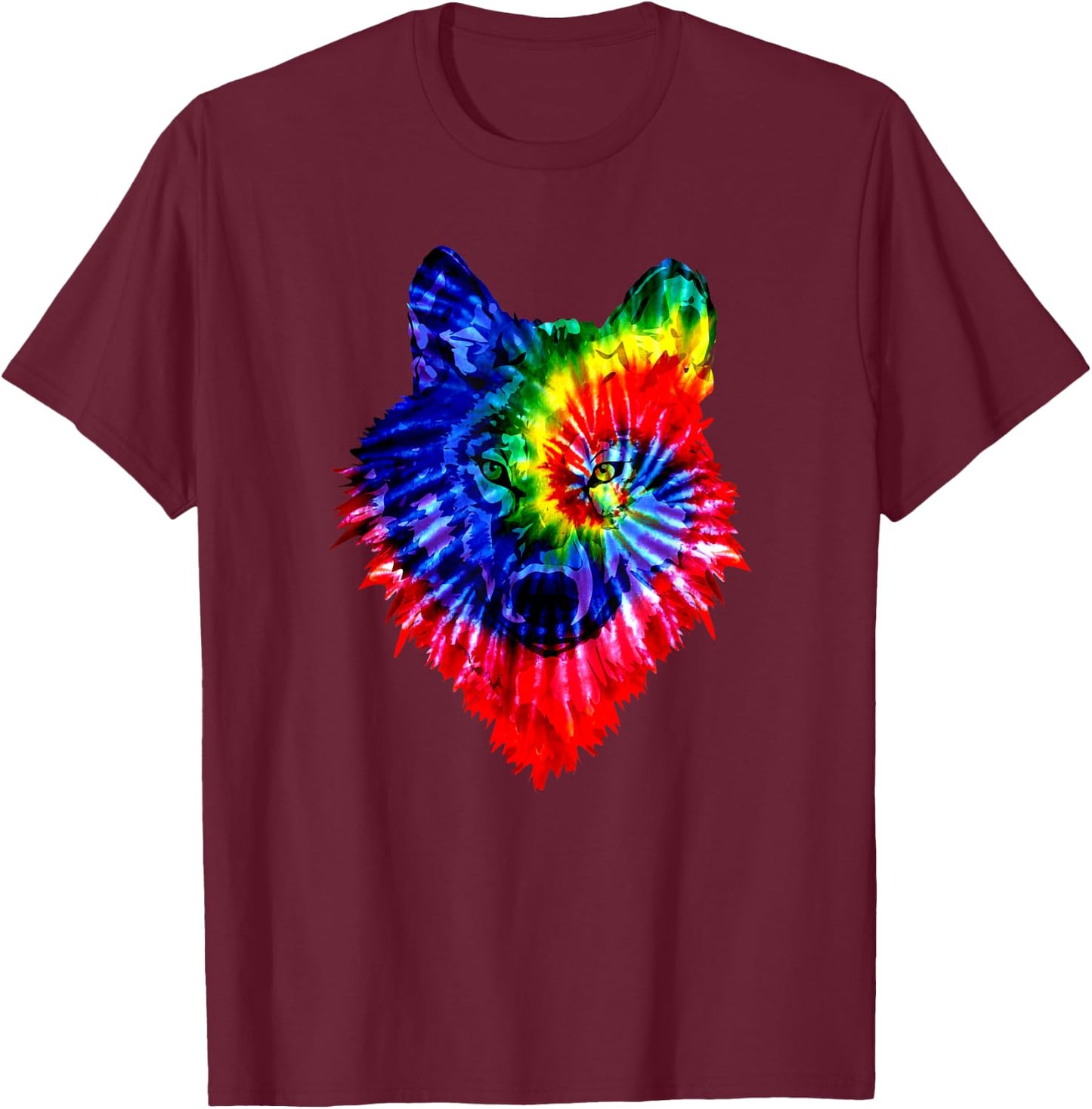 Tie Dye Wolf Wild Animal Wolves Colourful Fun Wildlife T-Shirt - T-Shirt | Maroon