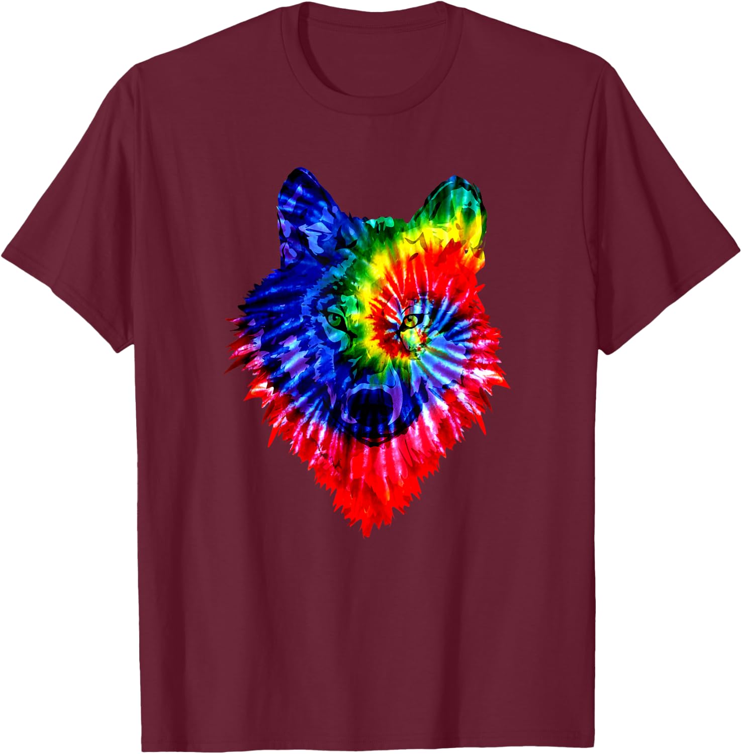 Tie Dye Wolf Wild Animal Wolves Colourful Fun Wildlife T-Shirt - T-Shirt | Maroon