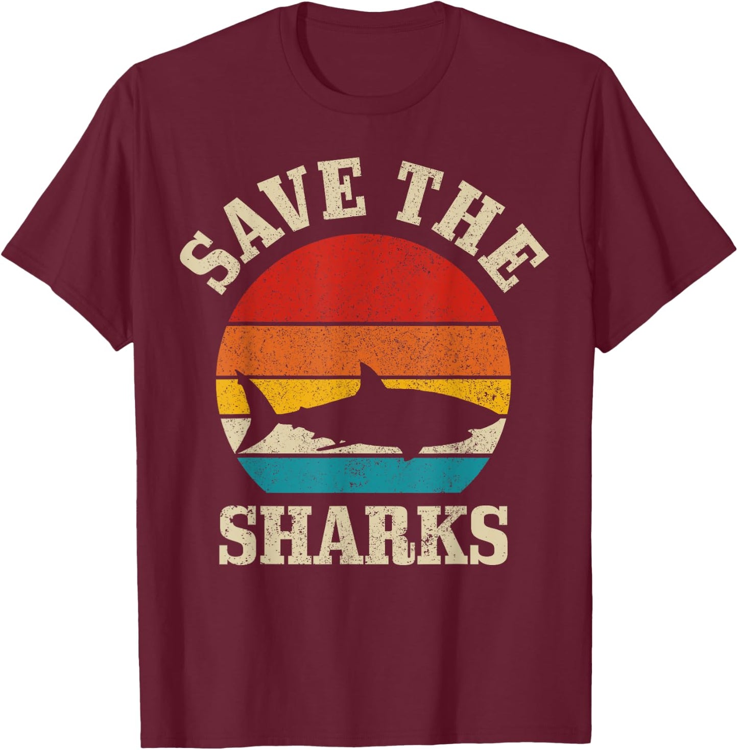 Save The Sharks Vintage Shark Marine Ocean Protection T-Shirt - T-Shirt | Maroon