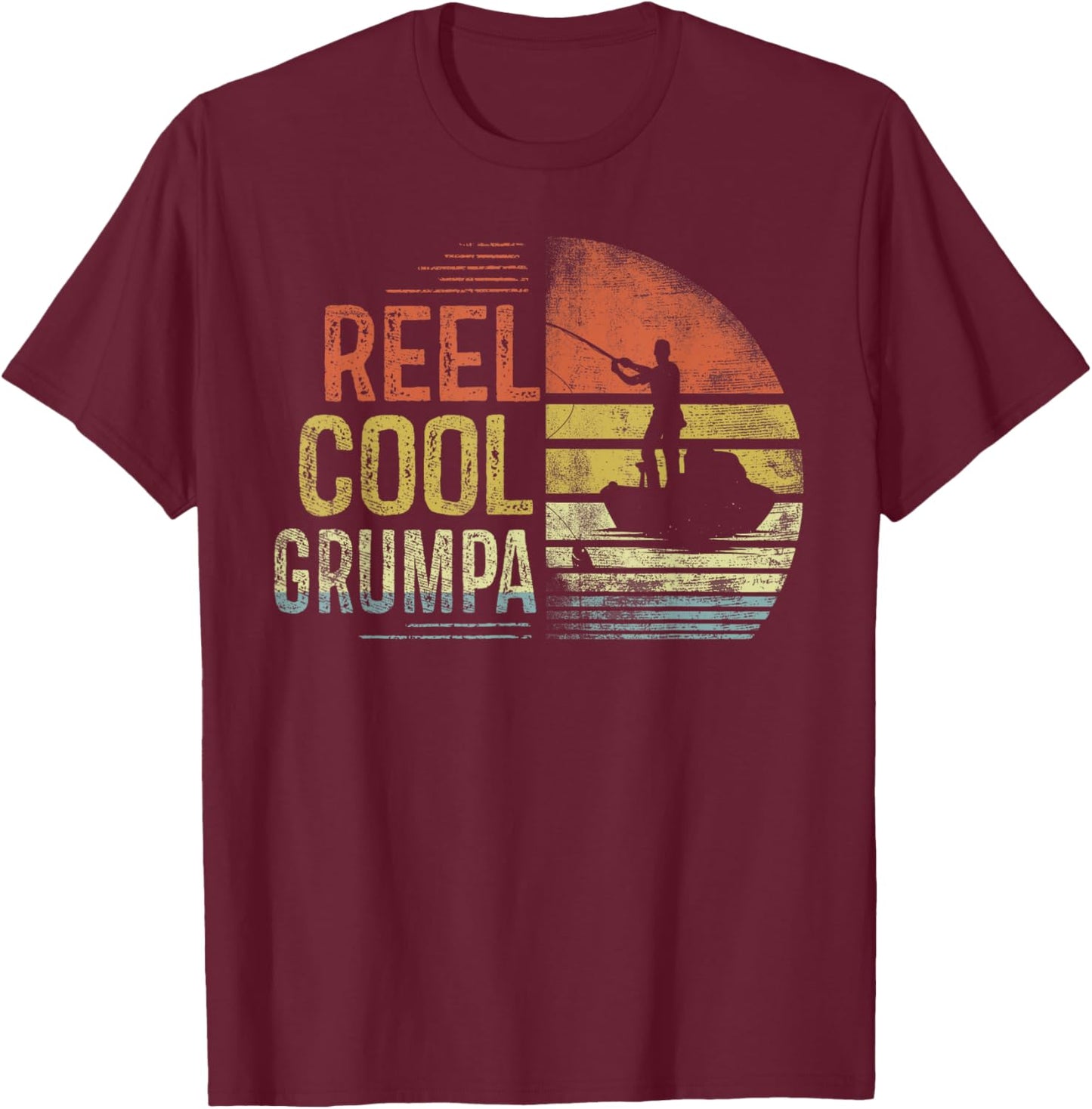 Reel Cool Grumpa Fishing Gifts Grumpa Birthday Vintage , Small, Black T-Shirt - T-Shirt | Maroon