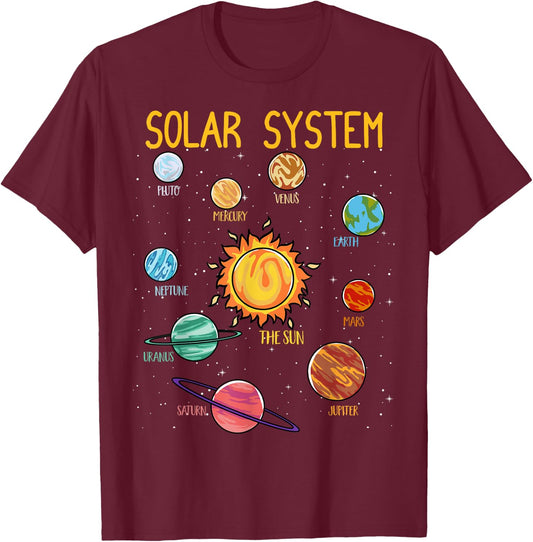 Solar System Planets Science Space Boys Girls STEM Kids T-Shirt - T-Shirt | Maroon