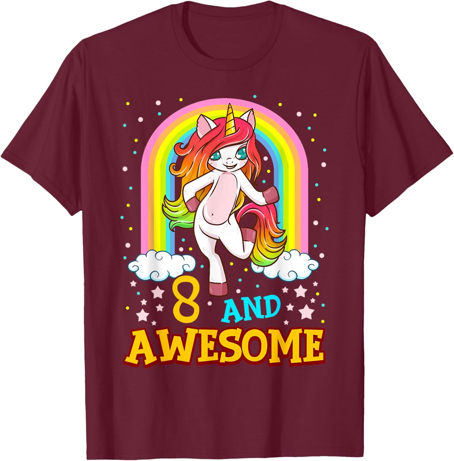 Girls 8th Birthday Unicorn Gift 8 Year Old Party T-Shirt - T-Shirt | Maroon