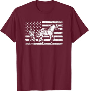Harness racing american flag, horse harness racing T-Shirt - T-Shirt | Maroon