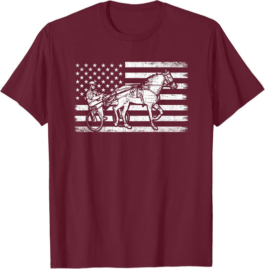 Harness racing american flag, horse harness racing T-Shirt - T-Shirt | Maroon