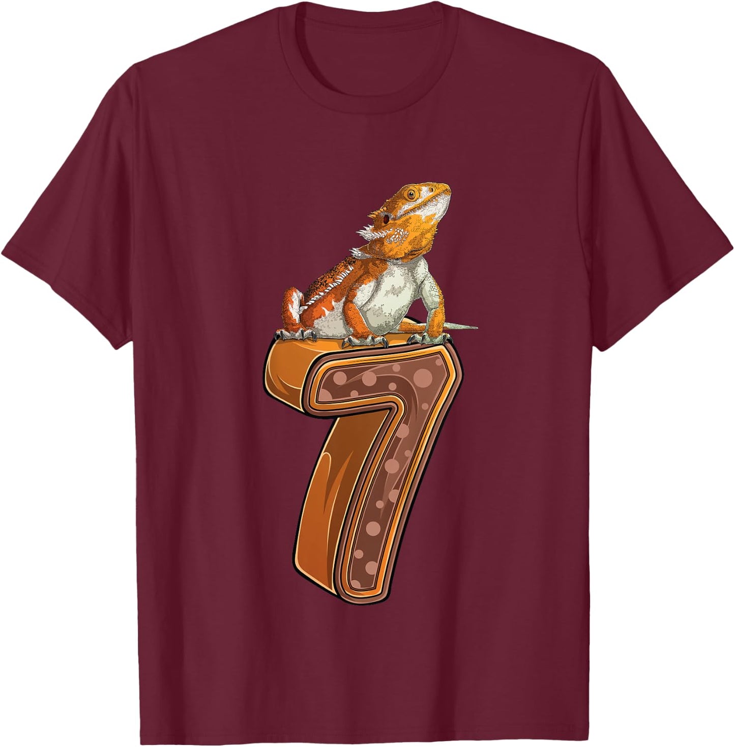 7 Year Old Bearded dragon Reptile 7th Birthday Party B-day T-Shirt - T-Shirt | Maroon