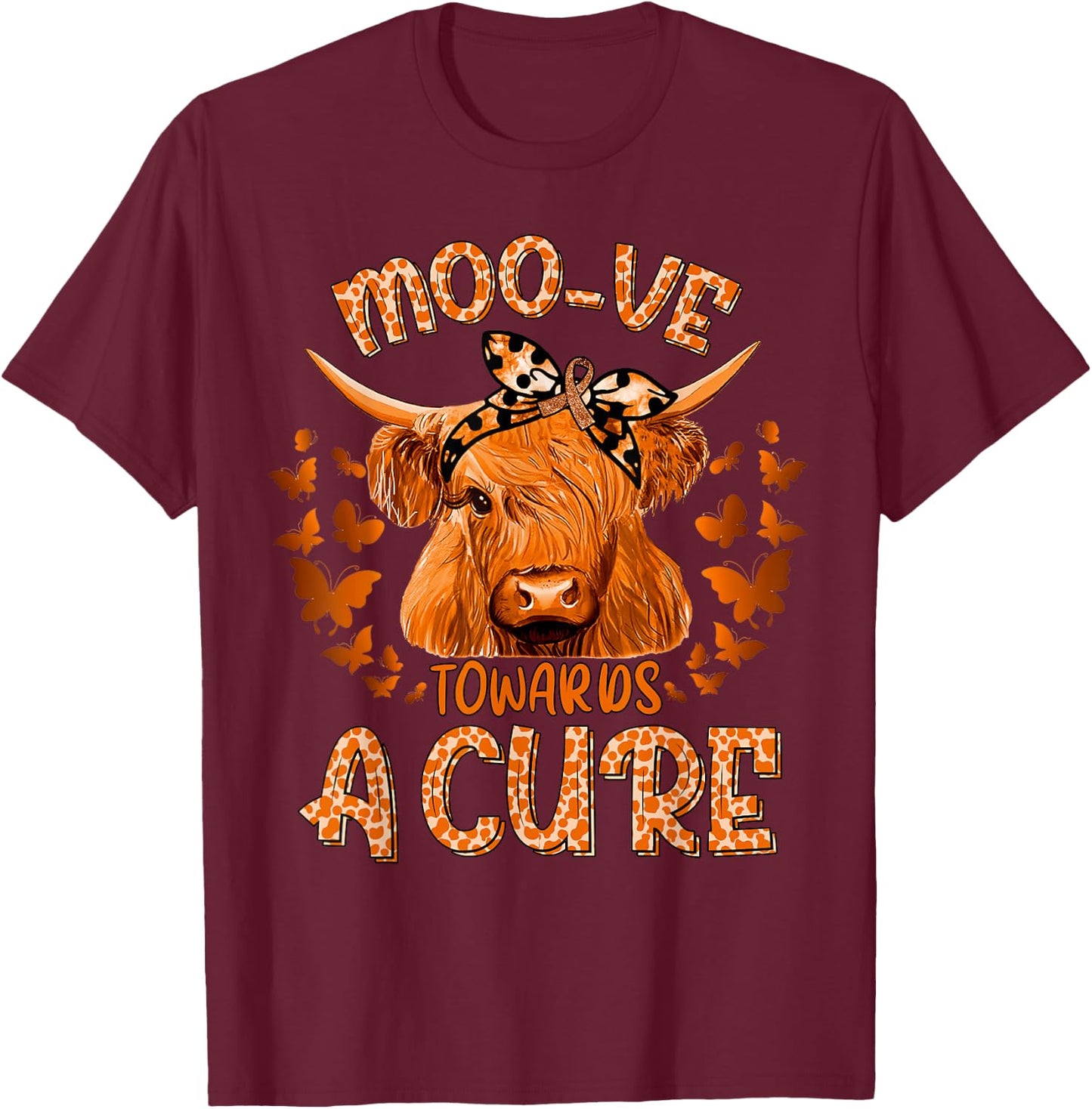 Funny Cow Moo Kidney Cancer Towards a Cure T-Shirt - T-Shirt | Maroon